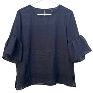 Ann Taylor Bell Sleeve Black Blouse Split Hem Women's Medium